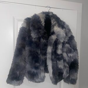Wild Fable Faux Fur Jacket in Black and Gray